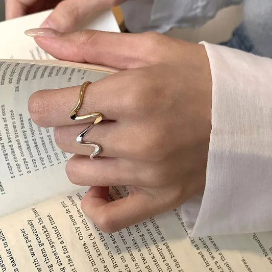 Vintage Geometric Wave Rings for Women